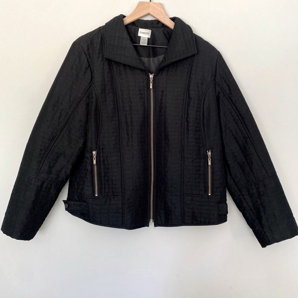 Chico's Size 1 XS Black Quilted Jacket Coat Light Medium Weight